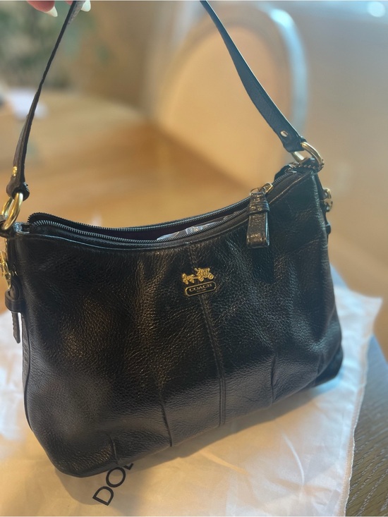 Coach Handbags - Coach Black Leather Shoulder Bag with Gold Hardware Accent